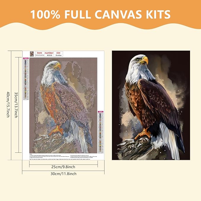SENQAO Eagle Diamond Painting Kits for Adults, American Bald Eagle Full Drill Round Diamond Painting, for Room Decor Bedroom Decor Or Birthday for Friends 30x40cm