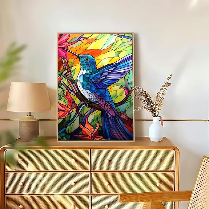 Reivworl Hummingbird Diamond Art Kits for Adults, Hummingbird Diamond Painting Kits, Gem Art Kit for Gifts and Home Interior Decor 12x16 Inch