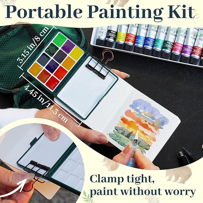 Funto Mini Watercolor Travel Set, 12-Color Refillable Travel Art Kit, All-in-One Mini Paint Supplies with Bag, Art Craft for All, Portable Water Color Paint for Beginners, lovers and Artists