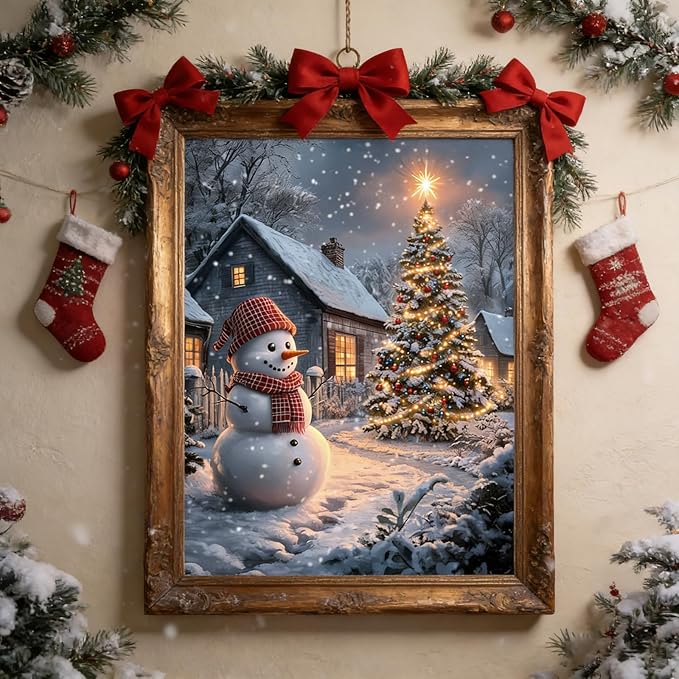 DIYDECORFUN Diamond Art Kits for Adults Beginner, 5D Christmas Tree Diamond Painting Kits,DIY Full Round Drills Snowman Paint with Diamonds Winter Gem Art for Wall Decor 12 x 16 in