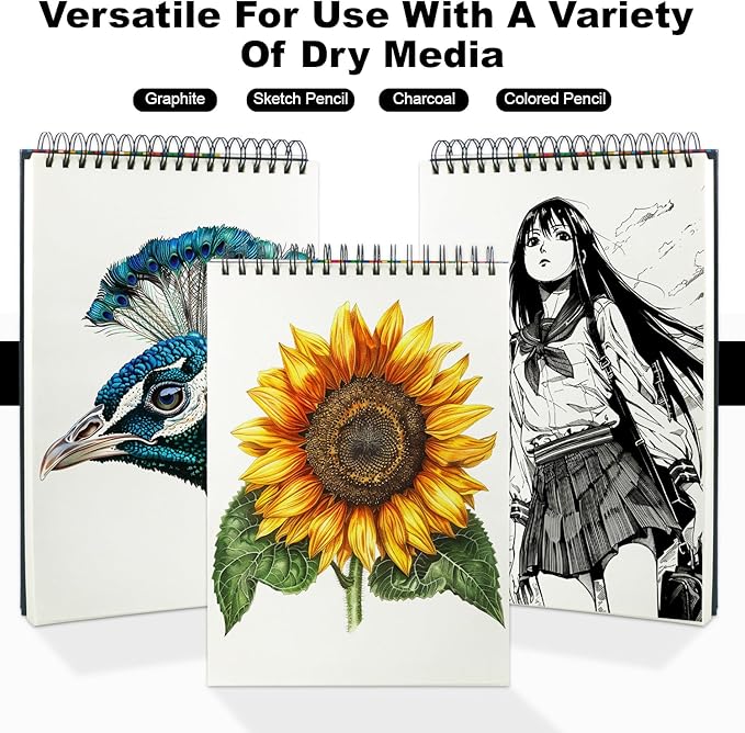 9" x 12" sketch book, top spiral sketchbook, 100 sheets sketch pad, (68 lb/100 gsm) drawing paper pad, drawing pad for kids, artist sketchbook for drawing, illustration & art supplies.