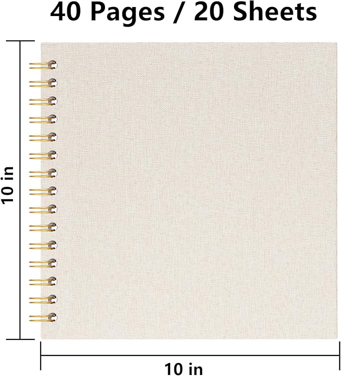 10x10 Inch Scrapbook DIY Photo Album Linen Cover Hardcover White Pages 20 Sheets Small Scrap Memory Book Beige