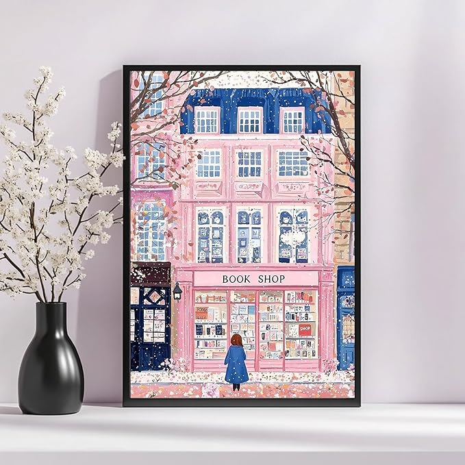 ARPADAMO Diamond Art Kits for Adults,5D Pink Book Shop Diamond Painting DIY Book Diamond Art Diamond Painting Kits for Adult,Round Full Drill Diamonds, Diamond Art Kits for Home Decor-12x16inch