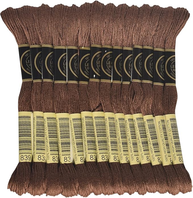 LE PAON Embroidery Floss, 14-Pack Six Strands 100% Long Staple Cotton Embroidery Thread, 8.7-Yard，Color Number：839, Dark Beige Brown