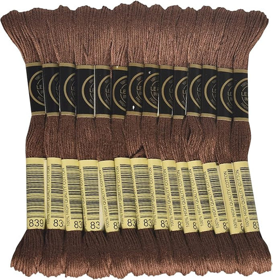 LE PAON Embroidery Floss, 14-Pack Six Strands 100% Long Staple Cotton Embroidery Thread, 8.7-Yard，Color Number：839, Dark Beige Brown