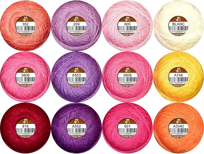 Double Mercerized Egyptian Long Staple Cotton Pearl Thread Ball 10 Grams Rainbow Color Embroidery Thread 12 Colors per Box for Crochet Hardanger Cross Stitch Hand Embroidery,redpurple Series