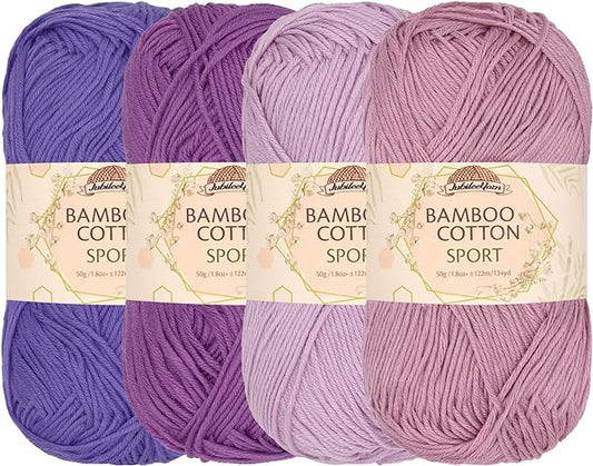 JubileeYarn Bamboo Cotton Sport Yarn - 50g/Skein - Shades of Purple - 4 Skeins