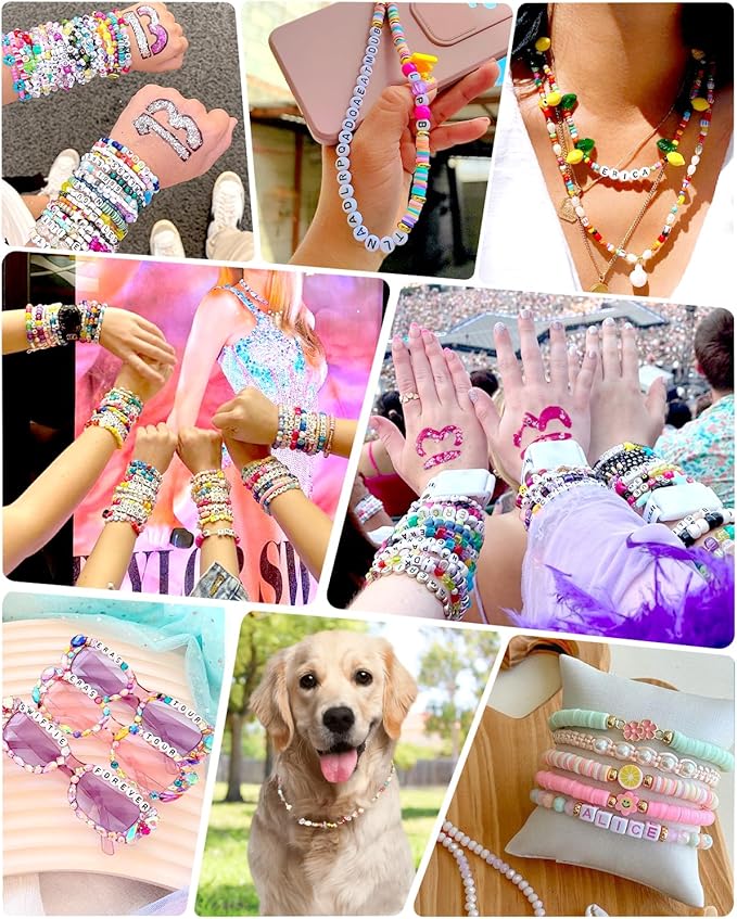 Mio Angle Letter Beads 1640Pcs 39 Styles Friendship Bracelets Assorted Number Preppy Jewelry Making Kit with Case for Teen Girl Gifts Ages 6 7 8 9 10 11 12 （Black Letter White Beads）