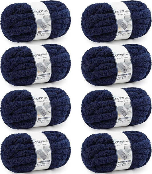 Chunky Yarn for Hand Knitting - #10 Chunky Chenille Yarn, Jumbo Big Thick Chunky Yarns for Crocheting, Super Bulky Chunky Knit Blanket Yarns, 8 Skein (25 yds 8 oz Each Skein), Navy Blue