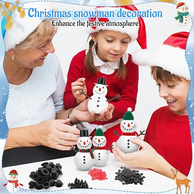 Guiqulai 520 PCS Snowman Craft Kit Snowman Hats for Crafts Christmas Carrot Noses Buttons Mini Black Magician Hats Knit Scarves Trigeminal Hand for Winter Christmas Supplies Decor, Excluding Snowmen