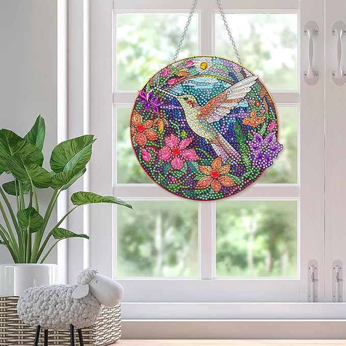 SKRYUIE Bird Hanging Diamond Art Kits for Adults Pendant Suncatcher, Special Shaped Crystal DIY Pearl Diamond Painting Kit, Gift for Mother Spring Summer Window Wreath Decor 7.28 x 7.48 Inch A13