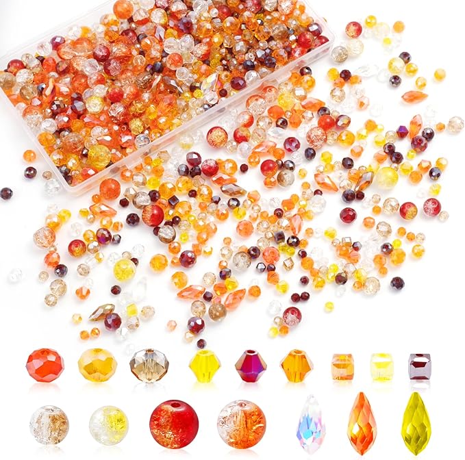 1000PCS Fall Crystal Glass Beads for Jewelry Making Crackle Orange Fall Beads for DIY Making Beaded Plants(Orange)