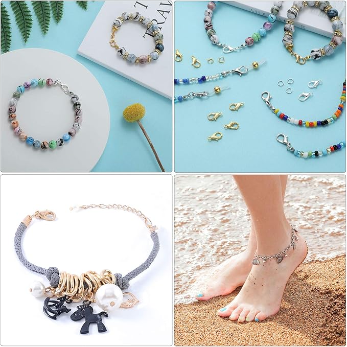 Junkin 300 Pcs Lobster Claw Clasps and Open Jump Rings Set Alloy Jewelry Findings Kit for Jewelry Making Gold and Silver Lobster Claw Clasps Bracelet Necklace Fasteners Hook DIY Accessories for Women