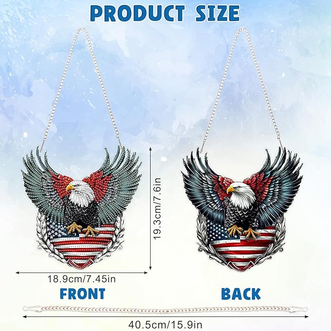 DOMROM 4TH of July Diamond Art Hanging Kit for Adult, Eagle Diamond Art Hanging Kit,Patriotic DIY Diamond Art, Independence Day Diamond Hanging Pendant, Window Pendants Garden Wall Hanging Ornament