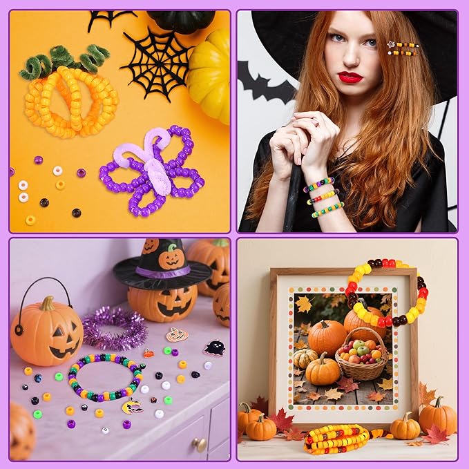 XIANNVXI 10Colours Halloween Pony Letter Beads Set Friendship Bracelet Making 640pcs Orange Purple Green White Letter Pony Beads Bulk