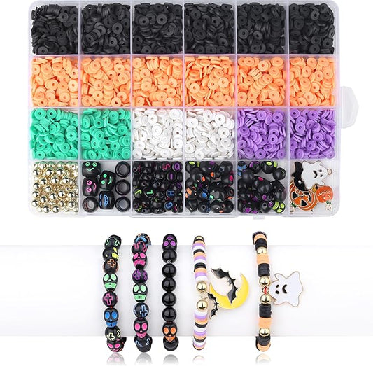 Halloween Beads for Friendship Bracelet Kit, 2000+ Pcs Halloween Clay Beads and Black Letter Bracelet Making Kit Suitable for Ages 14 and Above