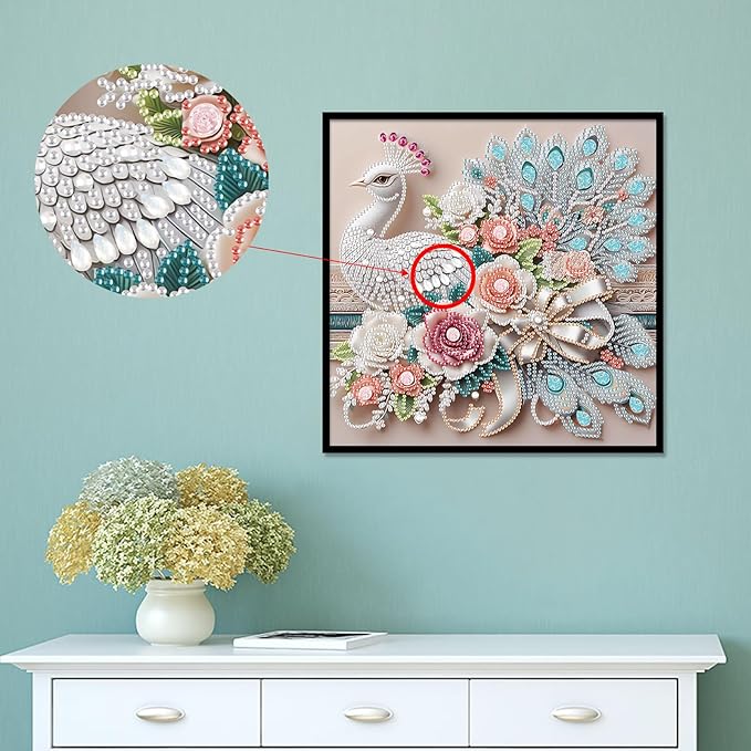 LazyFold Special Shape Diamond Art Kits for Beginners, Diamond Art Painting Kits for Adults Peacock, Crystal Rhinestones Diamond Art Painting for Home Wall Decoration Gift 12×12inch