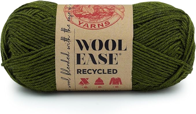 Lion Brand Yarn Wool-Ease Recycled Light Worsted-Weight Yarn for Knitting and Crochet, Olive, 1 Pack, Wool and Acrylic Blend Fiber Perfect for Scarves, Hats and Blankets, 196 Yards