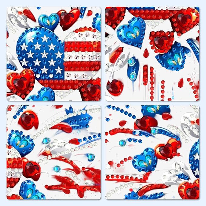 MXJSUA American Flag Fireworks Diamond Painting Art Window Suncatchers, Diamond Art Kits for Adults Hanging Ornaments with Chain, 5D Special Shape Crystal Diamond Pendant Accessories for Decor Gift
