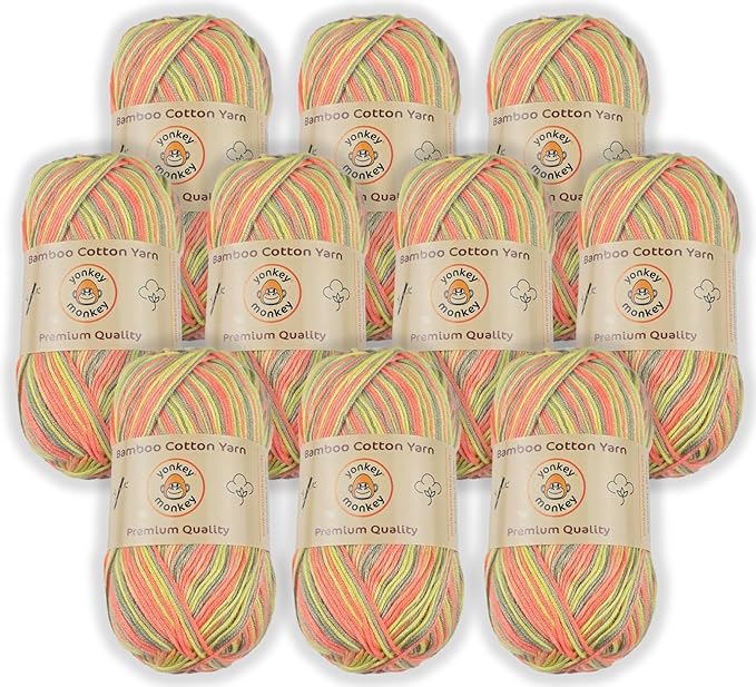 10-Pack of Yonkey Monkey 500 Grams Yarn - 70% Rayon derived from Bamboo, 30% Cotton - Imported - Tiger Mix 9046
