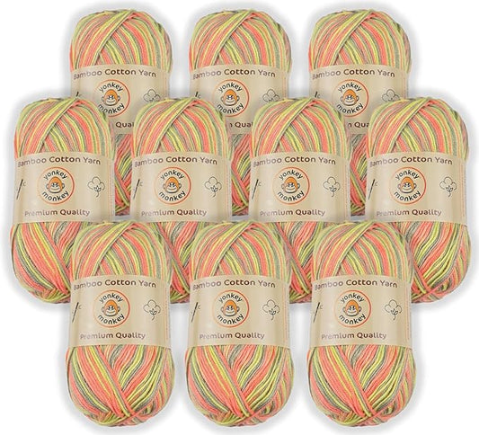 10-Pack of Yonkey Monkey 500 Grams Yarn - 70% Rayon derived from Bamboo, 30% Cotton - Imported - Tiger Mix 9046