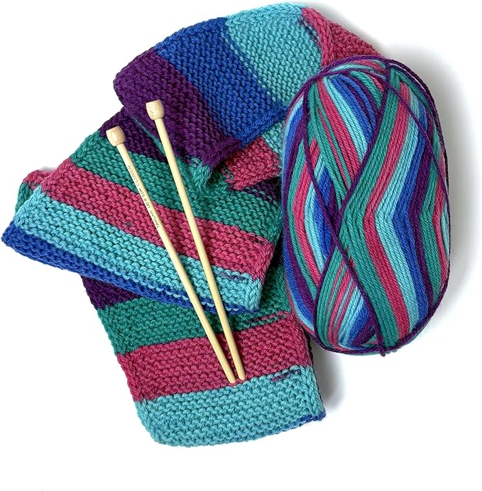 The Spinning Hand Knitting Kit for Beginners Adults – Learn to Knit Scarf Kit with Yarn, Needles & Step-by-Step Video Tutorials – Complete Starter Set (Tie Dye)