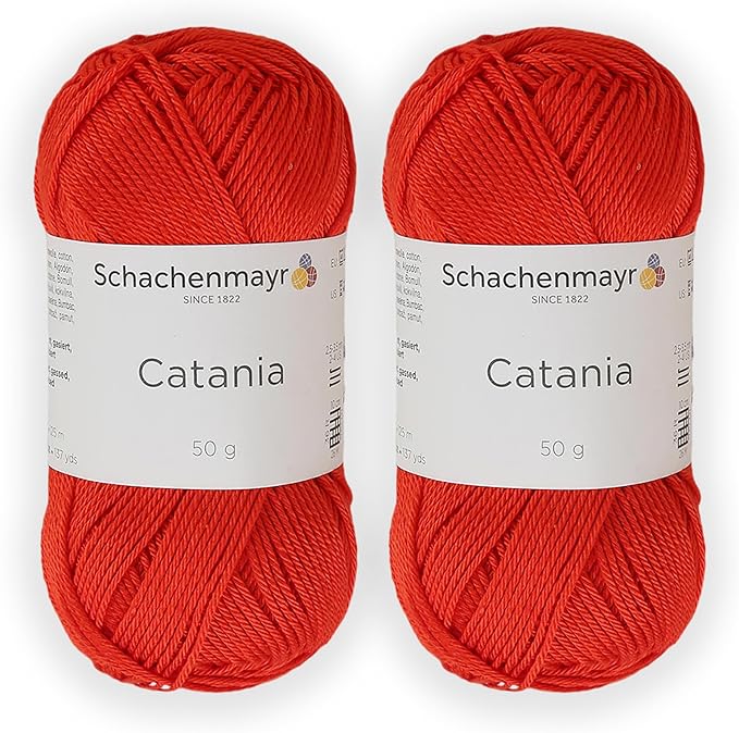 2 Skein/Pack Schachenmayr (SMC) Catania Originals Yarn, Each Ball 1.76 Oz (50gr) / 136 Yards (125 m), 100% Mercerized Cotton for Knitting and Crochet Yarn, Sport Weight, 390 - Tomato