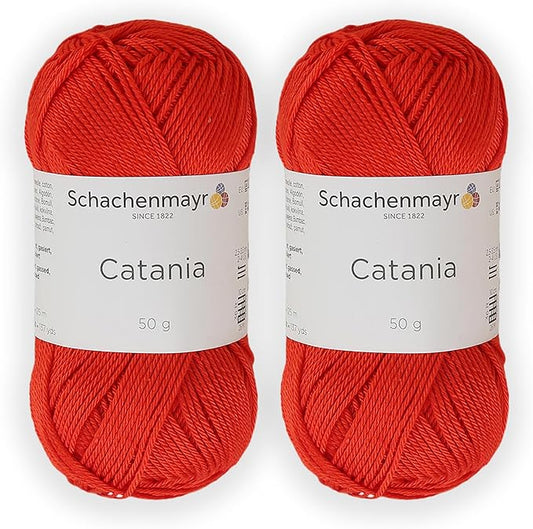 2 Skein/Pack Schachenmayr (SMC) Catania Originals Yarn, Each Ball 1.76 Oz (50gr) / 136 Yards (125 m), 100% Mercerized Cotton for Knitting and Crochet Yarn, Sport Weight, 390 - Tomato