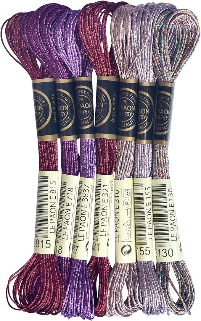 LE PAON Embroidery Floss Metallic Thread (Red-Purple Series)