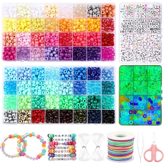 Ferreve 73 Colors 3700 Pcs Pony Beads for Bracelet Making Kit 64 Colors Pony Rainbow Letter Beads 9 Colours Glow in the Dark Beadwork Friendship Bracelet Jewelry Crafts with Elastic Cord