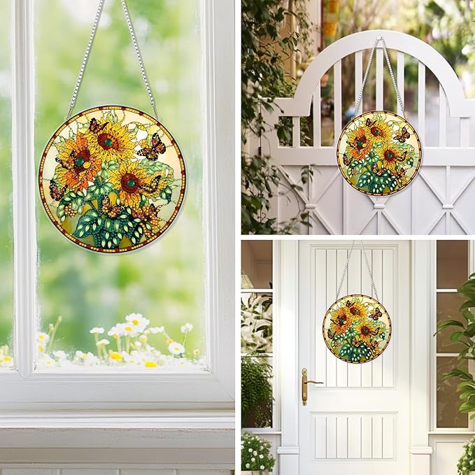 EOBROMD Diamond Hanging Art Kits for Adults, Sunflower Suncatcher Diamond Art Painting, DIY Special Shaped Rhinestone Kits for Adults, Window Pendants Home Garden Wall Hanging Ornament
