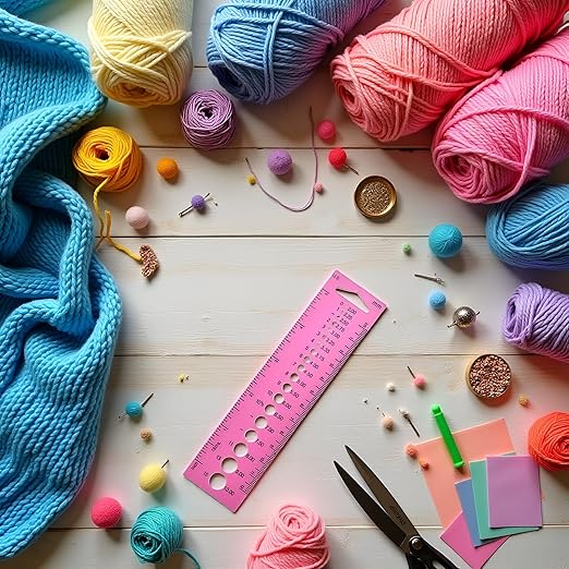 Pink Measure Ruler, Plastic Inch All in One Crochet Hook Craft for Knitting Needles Sewing Ruler Needle Gauge Sewing Arts, Crafts and Sewing