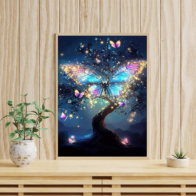 WUDWL Diamond Art Kits for Adults, Butterfly-Tree of Life DIY Modern Diamond Painting Kits 5D Diamond Dots Gem Art Crafts with Tools, Round Full Drill Crafts for Home Wall Decor&Gift-12x16in