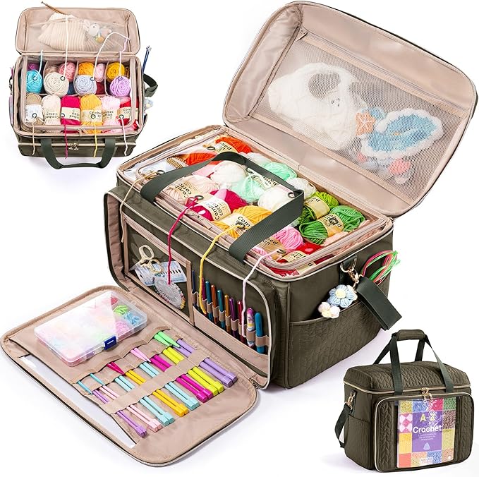 Large Yarn Storage Bag,Crochet Bag Organizer,Yarn Bags for Crocheting,Crochet Storage Bag with Pockets for Crochet Hooks, Crochet Accessories,Knitting Bags,Gifts for Crocheters