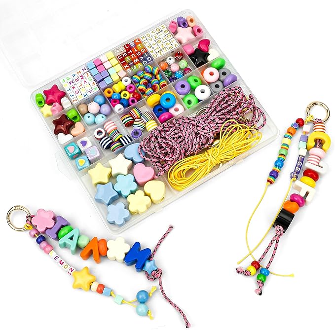 328 PCS Bead Bag Charm Kit for Girls, 40pcs Big Chunky A-Z Keychain Making Kit with Colorful Heart Star Flower Letter Bag Beads DIY Key Chain Charm Supplies for Women and Boys