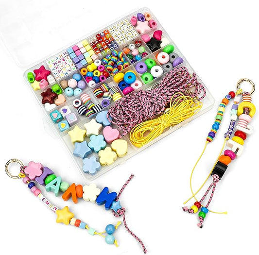 328 PCS Bead Bag Charm Kit for Girls, 40pcs Big Chunky A-Z Keychain Making Kit with Colorful Heart Star Flower Letter Bag Beads DIY Key Chain Charm Supplies for Women and Boys