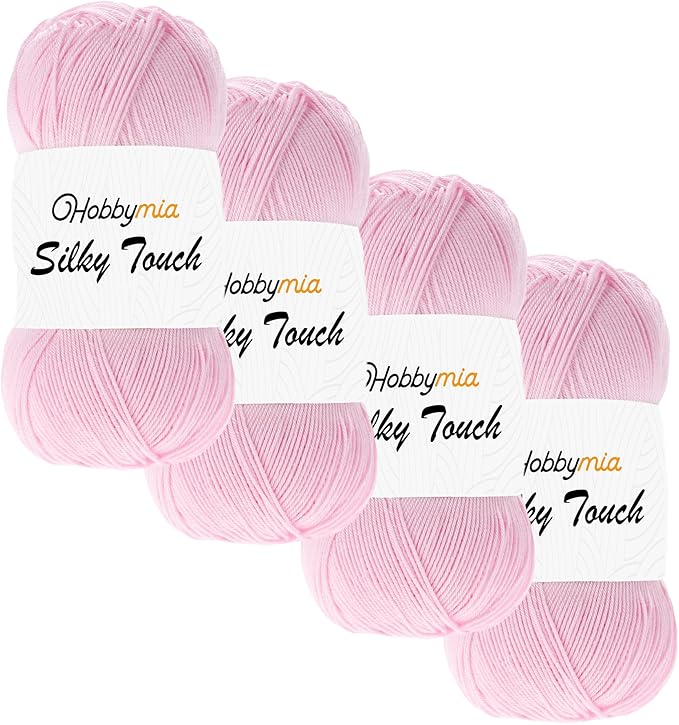 Silky Touch Acrylic Yarn - Soft Sport Weight Yarn for Crochet & Knitting - 100g / 383yds - 100% Microfiber Acrylic - Lightweight Fine Smooth Yarn(Pink - Pastel Pink, 4 Skeins)