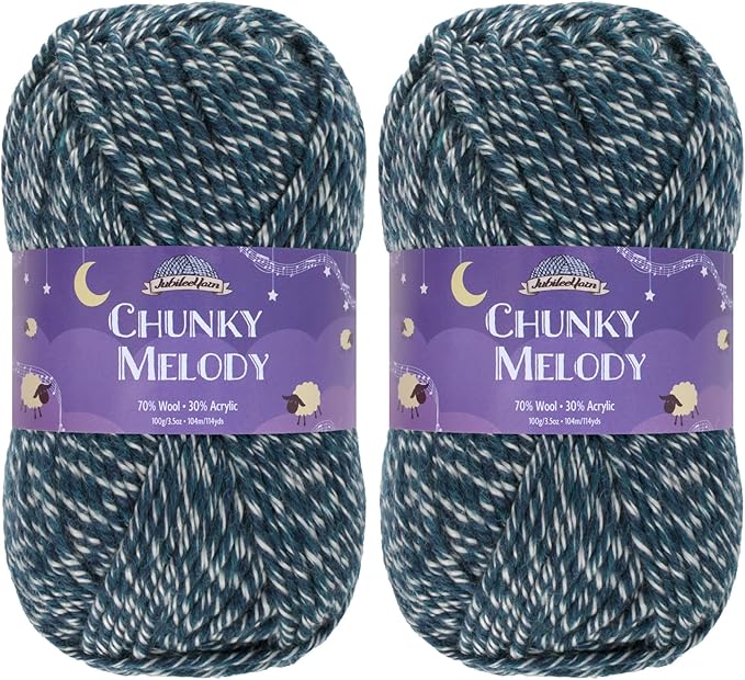 JubileeYarn Chunky Melody Yarn - 100g/Skein Bulky Wool Blend - Midnight Heather - 2 Skeins