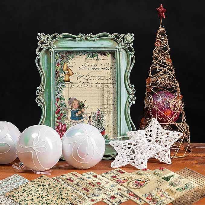 Christmas Pattern Scrapbook Paper, 6 Inch Card Production Supplies, 24 Sheets Single Sided Acid-Free Cardstock Greeting Card, Handmade Gift Journaling Craft Kits (E-style)