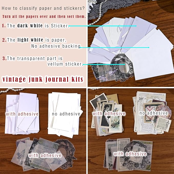 CATaireen Vintage Junk-Journal Mixed Paper Scrapbooking Embellishments Set Retro Journaling Decoupage Stickers Textured Packaging Decorative Cards Tags Kit (Old Photos 2)