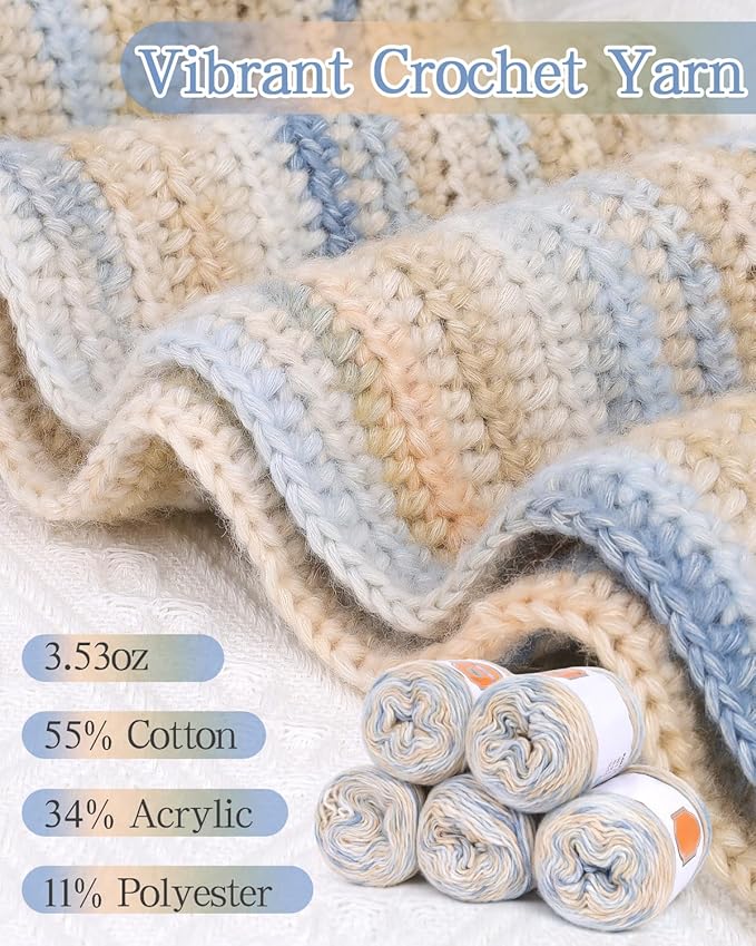 Coopay Crochet Kit for Beginners, Crochet Kits for Adults - 4 Basic Stitches to Complete Hooded Scarf, Perfect for Crocheting Hooded Scarf with Step-by-Step Instructions & 5 Yarns (Cloud Sea)