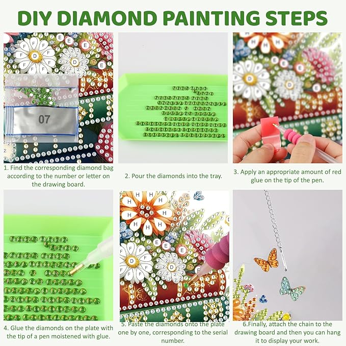 MEIYUDA Book Flowers Diamond Art Hanging Kits for Adult, Flowers Books Diamond Painting Hanging Kits Ornaments, DIY Special Shaped Rhinestone Window Pendants Kit for Home Garden Wall Decor Gift