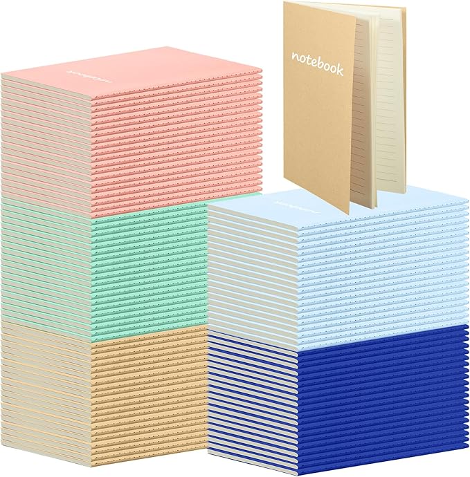 mimorou 100 pcs journals notebooks bulk - kraft softcover a5 small notebooks 5.5 inch x 8.3 inch notepads with 60 page 30 sheet for writing sketch travel office supplies(bright color,lined)