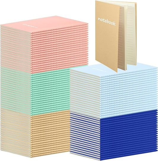 mimorou 100 pcs journals notebooks bulk - kraft softcover a5 small notebooks 5.5 inch x 8.3 inch notepads with 60 page 30 sheet for writing sketch travel office supplies(bright color,lined)