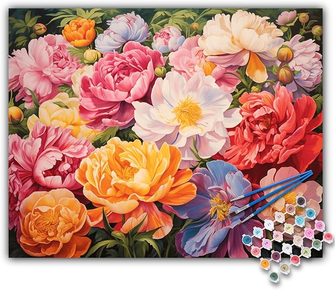 Offito Paint by Numbers Kit for Adults - Flowers Acrylic Adult Paint by Number Kits on Canvas for Beginner, Floral DIY Oil Painting by Numbers for Adults Kit, Perfect for Home Decor Gift 16"x20"