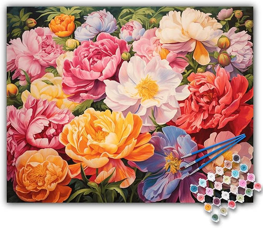 Offito Paint by Numbers Kit for Adults - Flowers Acrylic Adult Paint by Number Kits on Canvas for Beginner, Floral DIY Oil Painting by Numbers for Adults Kit, Perfect for Home Decor Gift 16"x20"