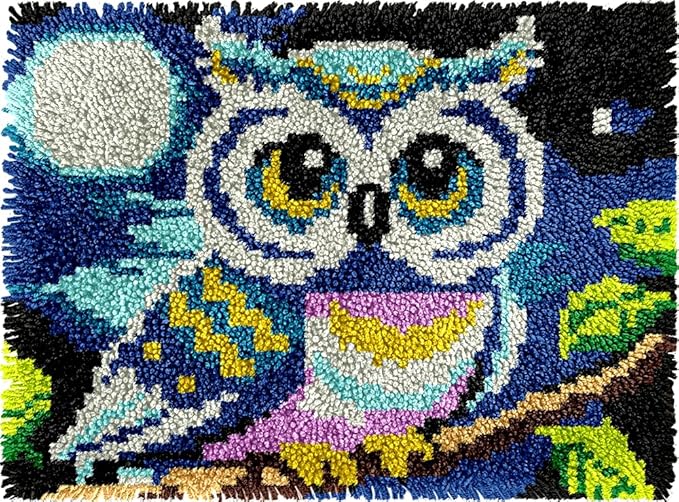 Cute Owl Latch Hook Kits for Adults Kids Beginners Birds Latch Hook Rug Kit Animals Pre-Printed Hook and Latch Carpet Making Kits Cross-stitch DIY Wall Hanging Crochet Set 20x15 In. Craft Gift