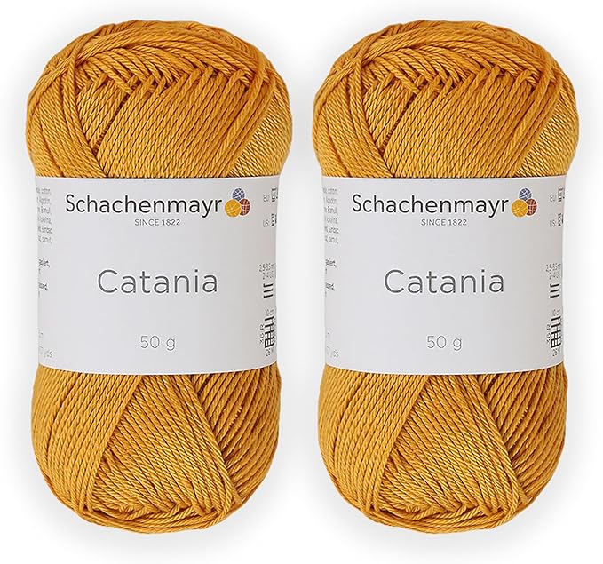 2 Skein/Pack Schachenmayr (SMC) Catania Originals Yarn, Each Ball 1.76 Oz (50gr) / 136 Yards (125 m), 100% Mercerized Cotton for Knitting and Crochet Yarn, Sport Weight, 249 - Gold