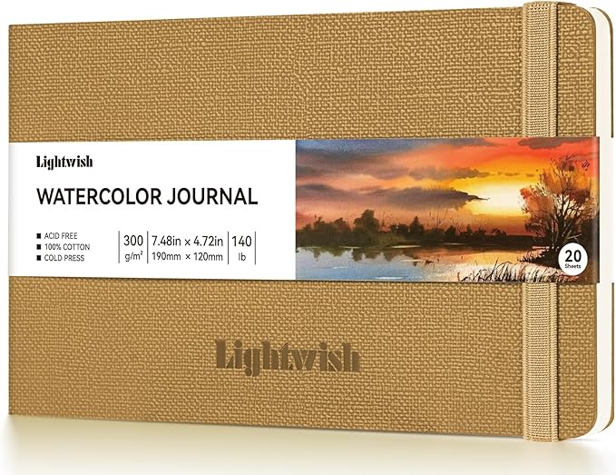 Watercolor Journal - 100% Cotton Cold Press Paper | 20 Sheets 40 Pages | 300GSM (140lb) | PU Leather Cover Watercolor Sketch Books for Artists Painting,Mixed Media7.5 in x 4.7 in