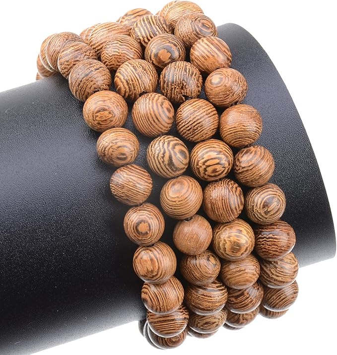 LPBeads 80Pcs Polished 10mm Round Natural Wood Gemstone Loose Beads with Stretch Cord for Jewelry Making Bracelets